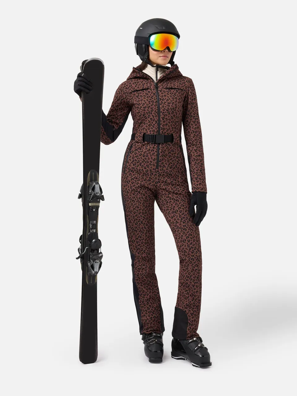 mc2-saint-barth-garmisch-tuta-da-sci-donna-animalier-marrone-con-recco image 1