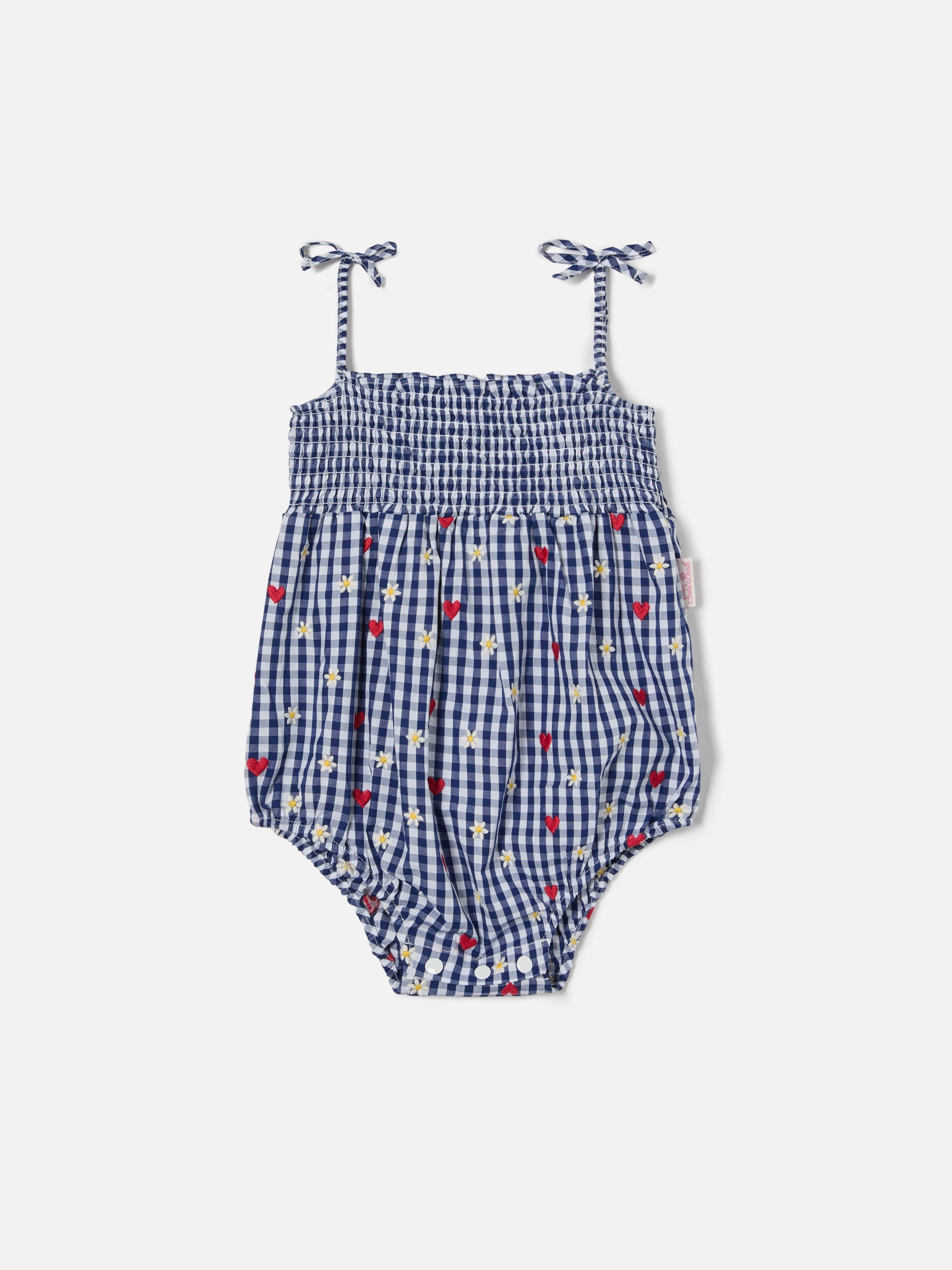 mc2-saint-barth-dudu-tutina-corta-neonata-vichy-blu-con-ricami image 1