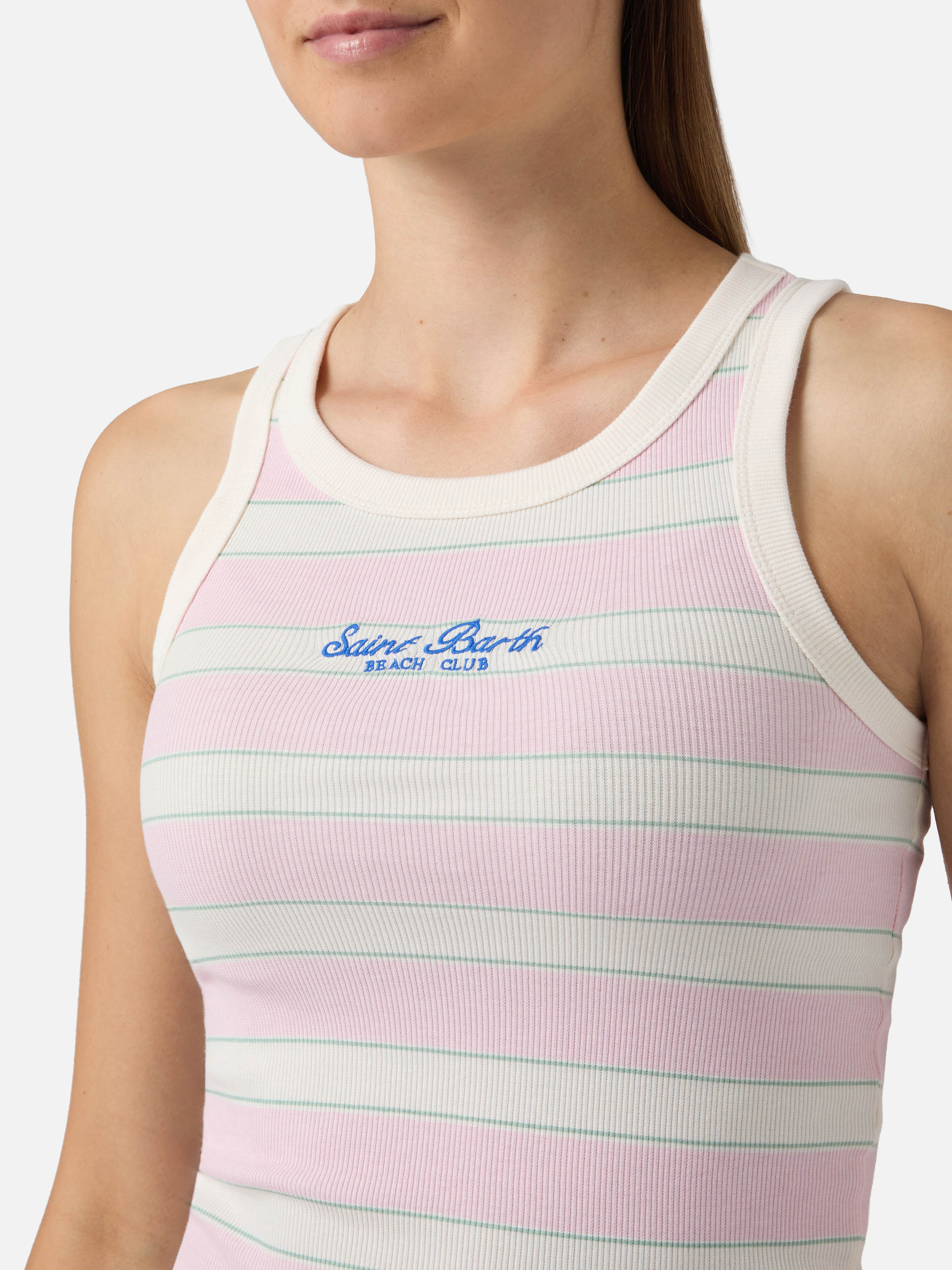 mc2-saint-barth-ada-canottiera-donna-a-righe-rosa-con-ricamo-beach-club image 3
