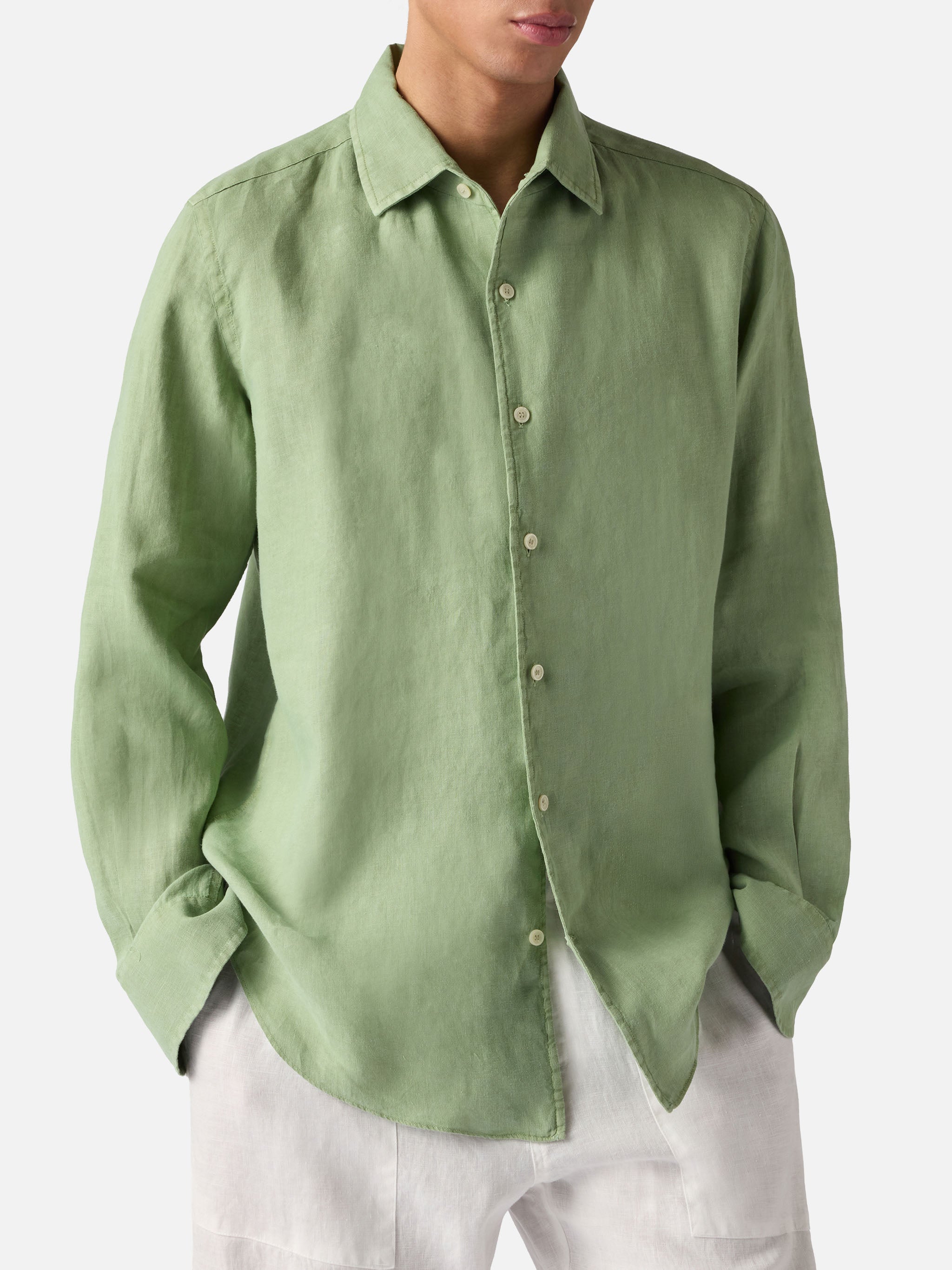 mc2-saint-barth-camicia-uomo-raphael-verde-salvia-in-puro-lino image 1