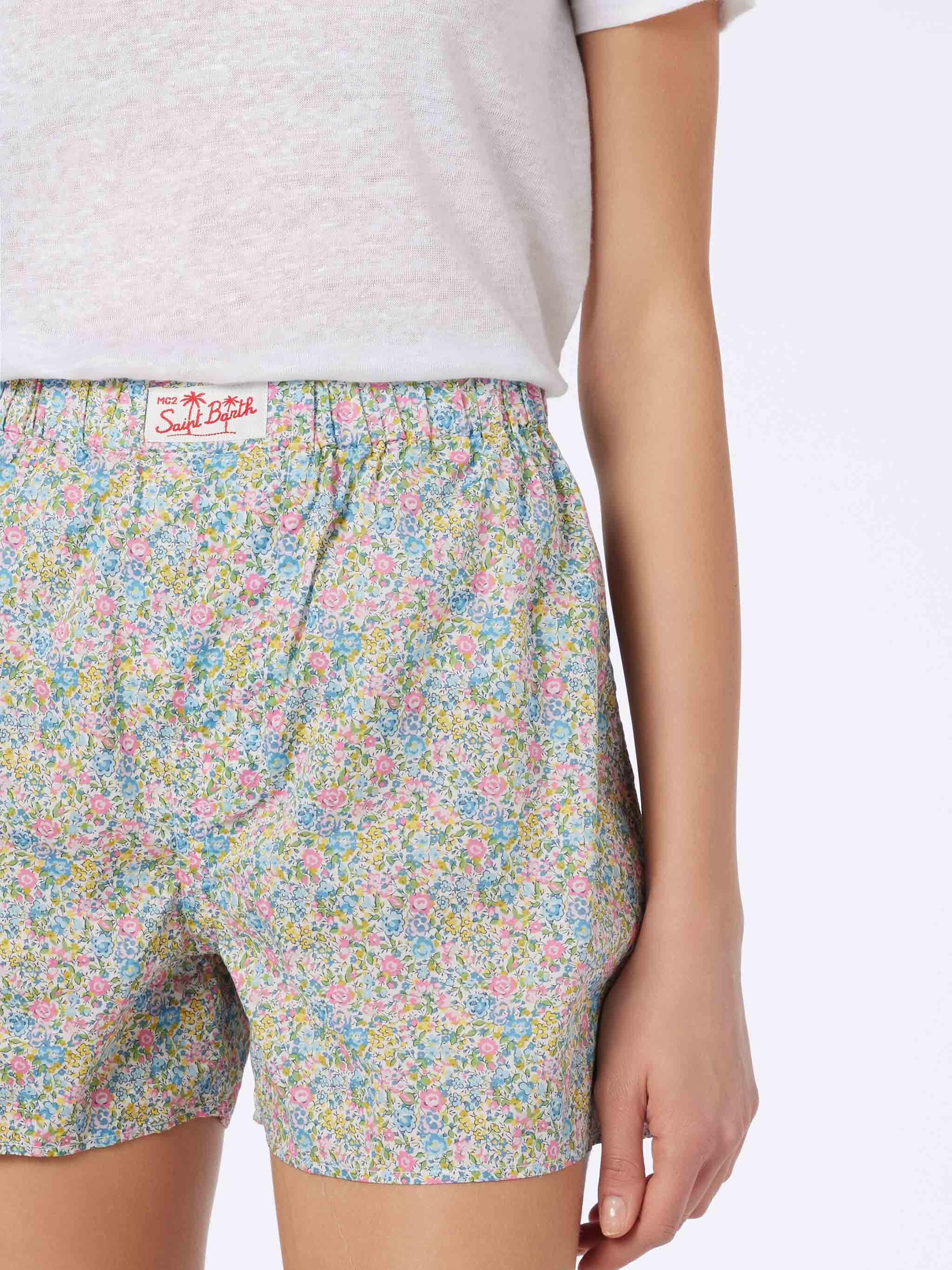 mc2-saint-barth-short-boxy-donna-in-cotone-giallo-floreale-liberty-special-editi image 3