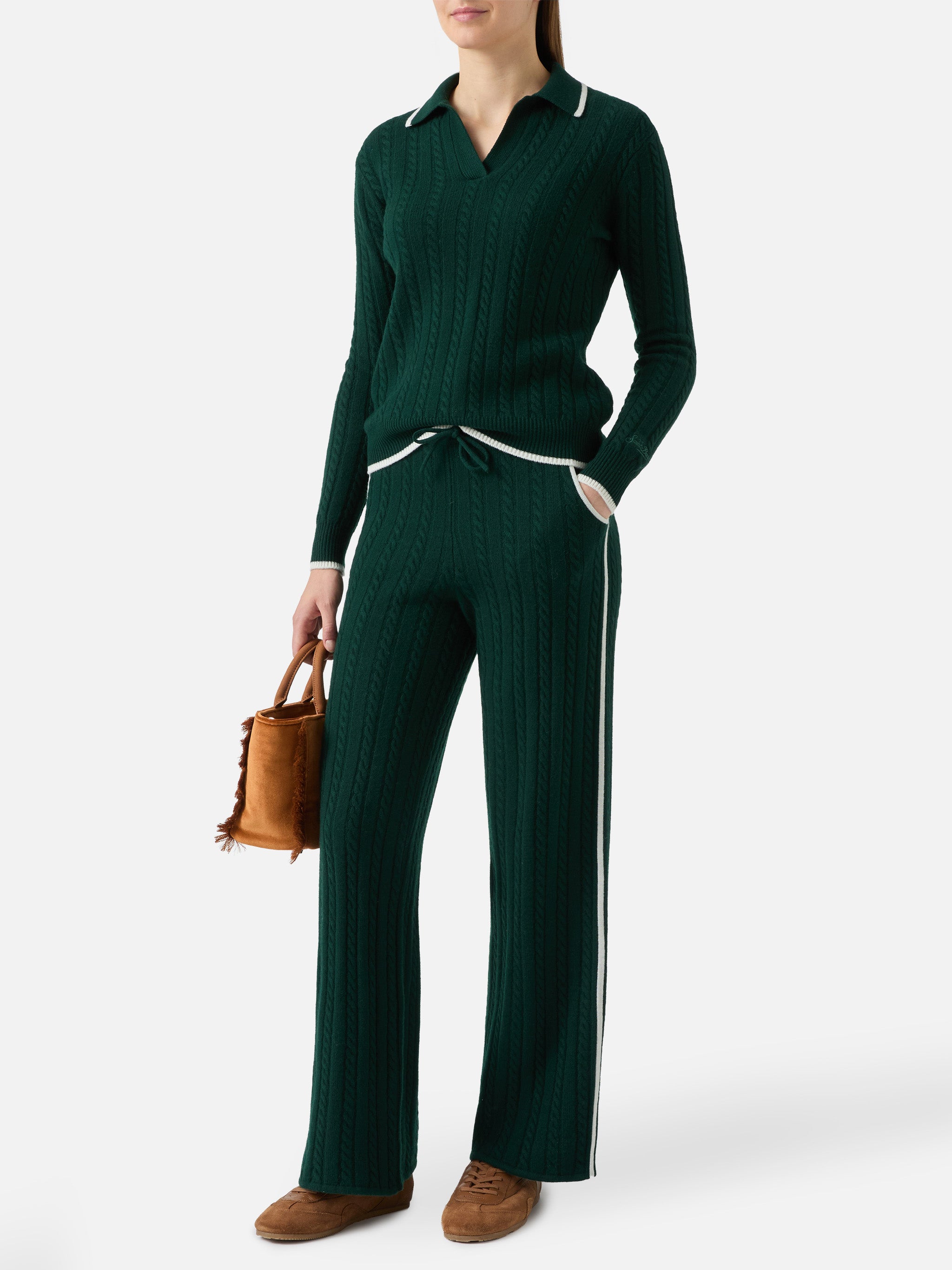 mc2-saint-barth-dinard-pantaloni-a-trecce-in-lana-verde-inglese-donna image 2