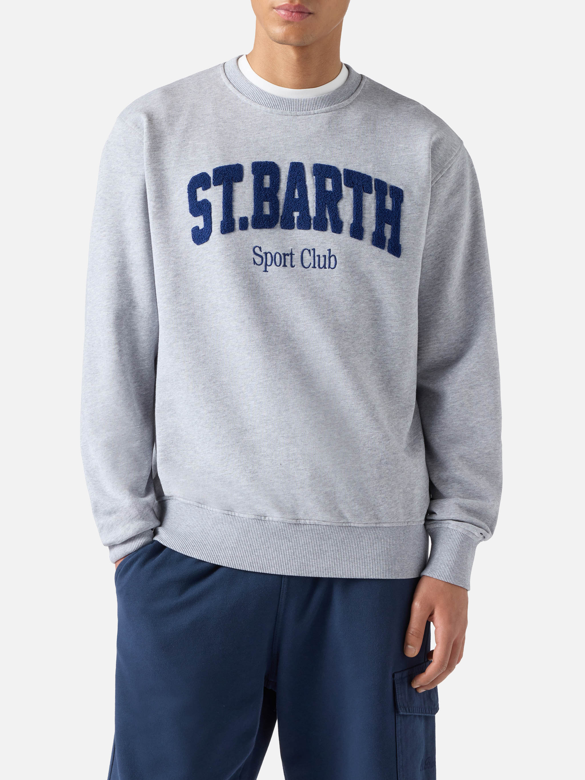 mc2-saint-barth-felpa-ponza-in-cotone-grigio-con-logo-sport-club-effetto-spugna image 1