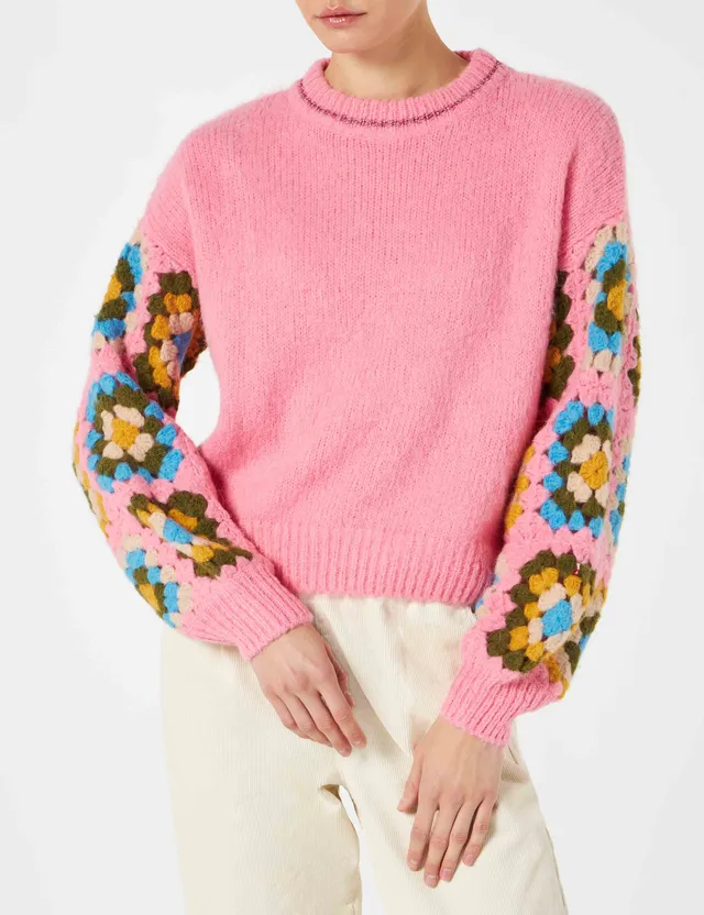 mc2-saint-barth-maglione-danya-soft-crochet-rosa-con-maniche-crochet image 1