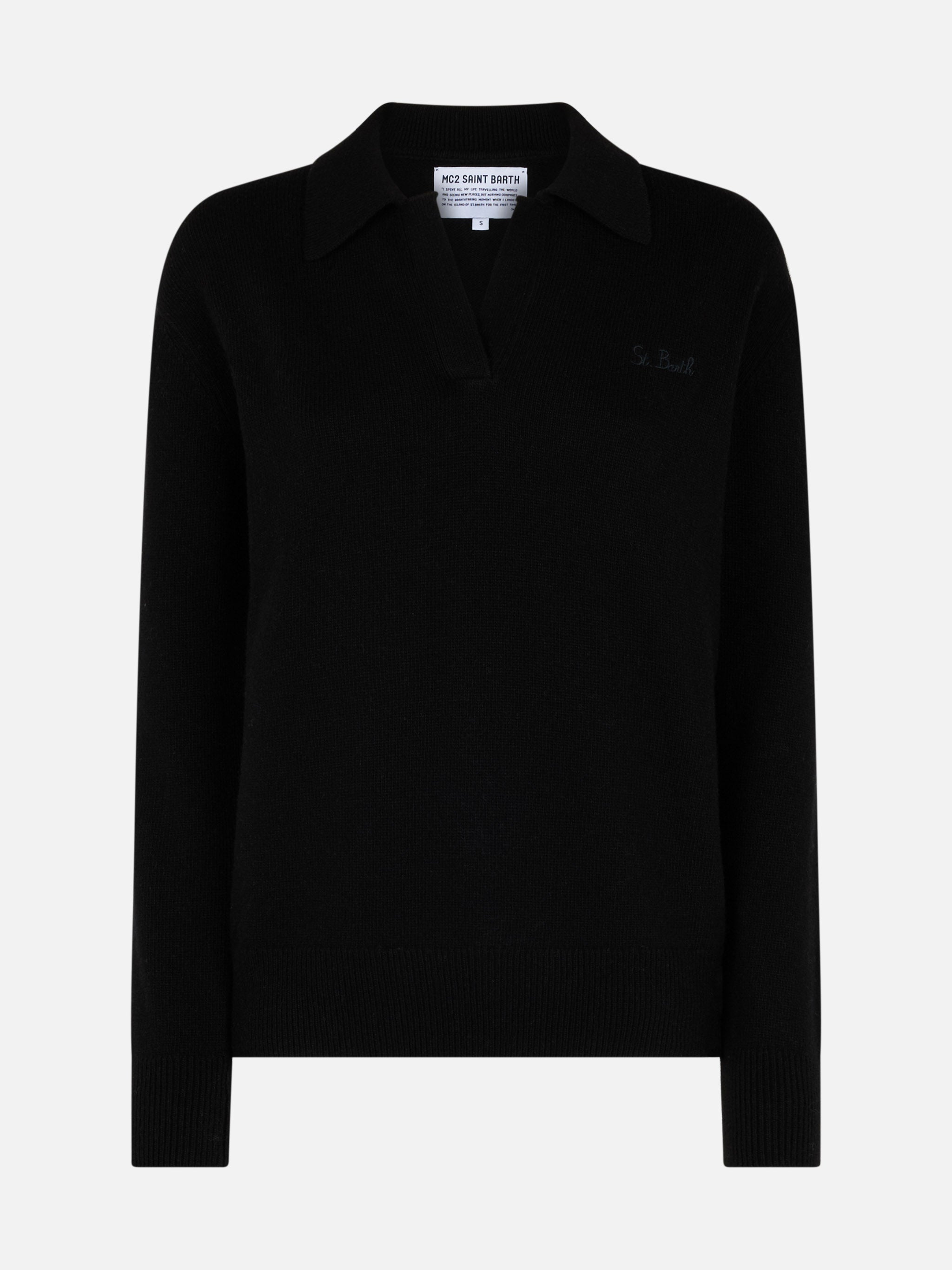 mc2-saint-barth-maglia-eze-donna-in-misto-cashmere-nero-con-colletto-polo image 3