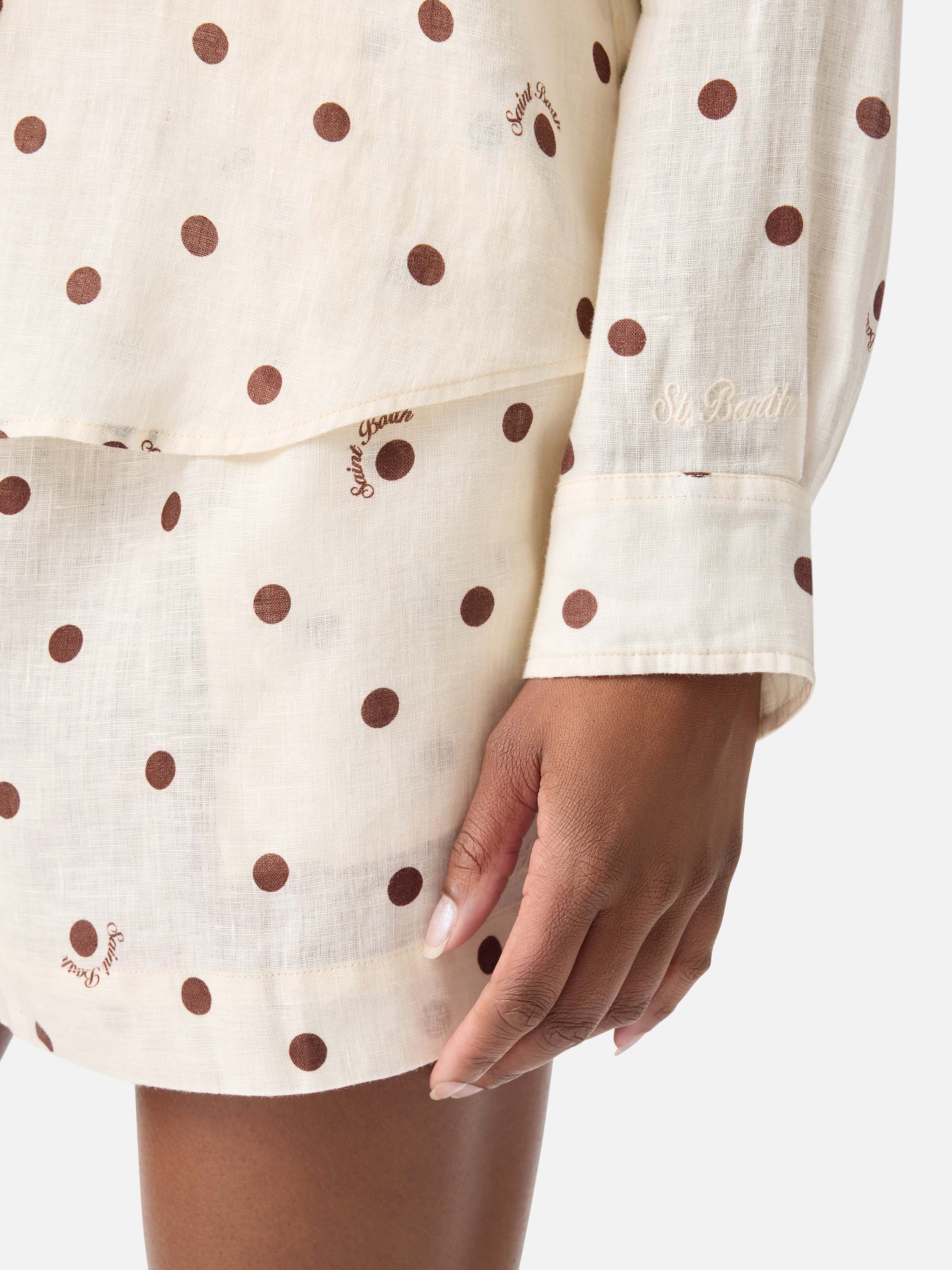 mc2-saint-barth-camicia-meredith-donna-in-lino-bianco-a-pois-marroni image 2