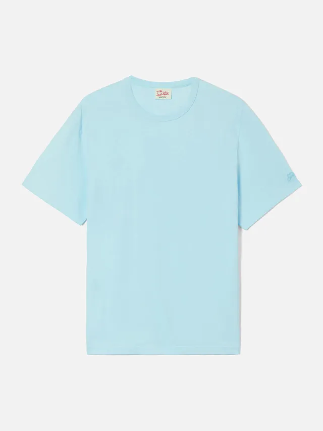 mc2-saint-barth-dover-t-shirt-uomo-verde-acqua-in-cotone-con-ricamo-logo image 1