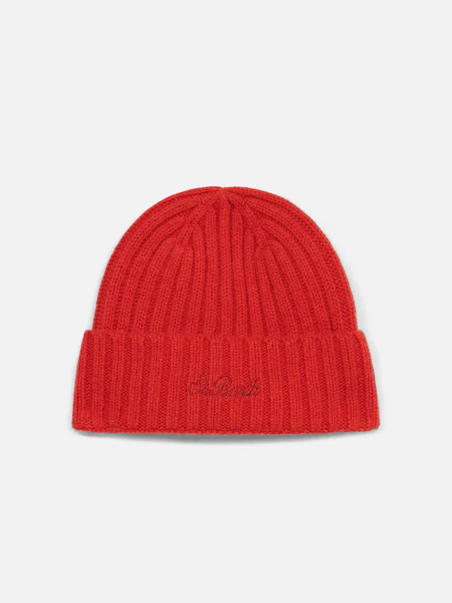 mc2-saint-barth-cappello-wengen-in-cashmere-rosso-a-coste image 1