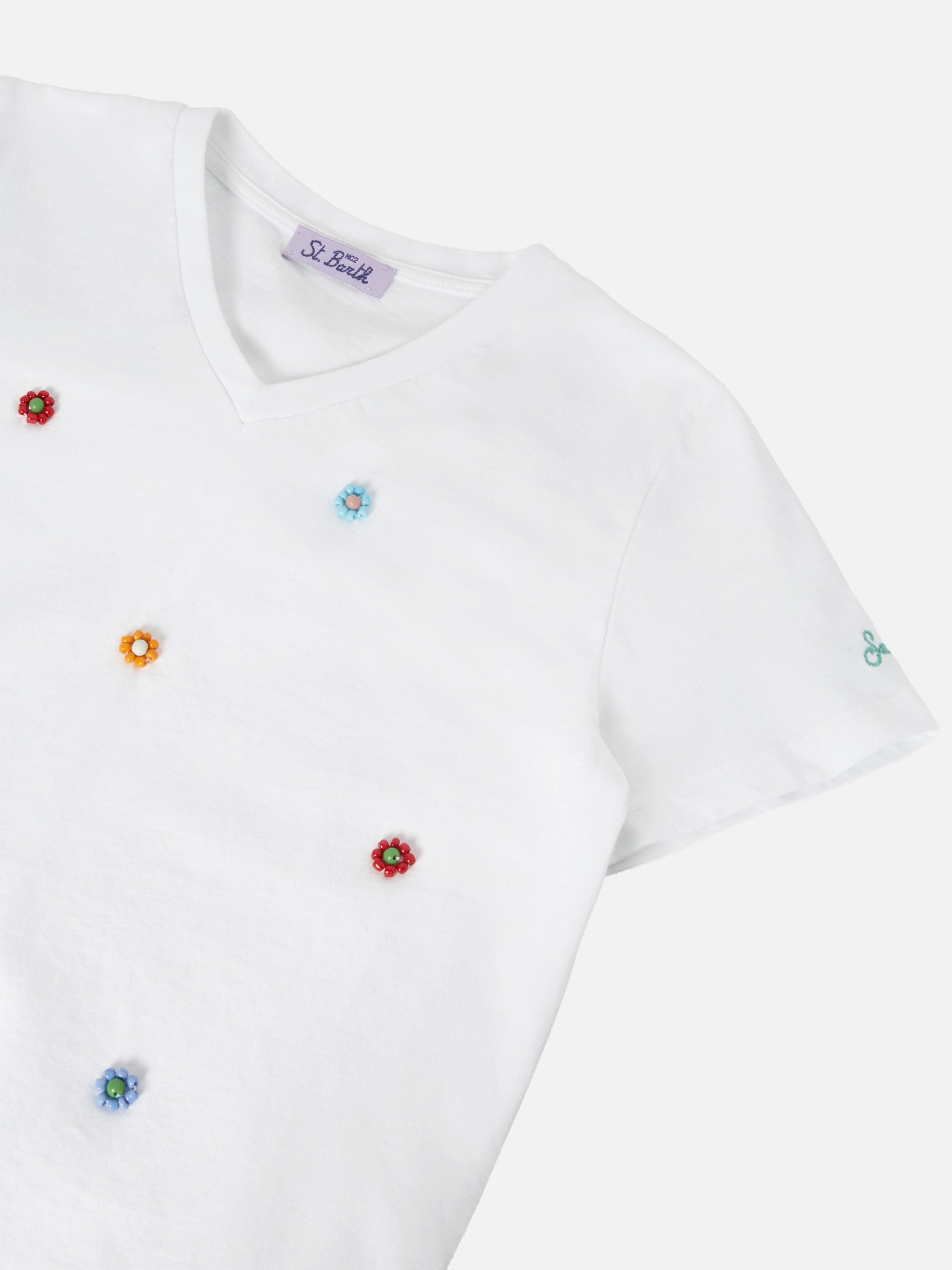 mc2-saint-barth-t-shirt-bessy-jr-bambina-bianca-cotone-con-perline image 2
