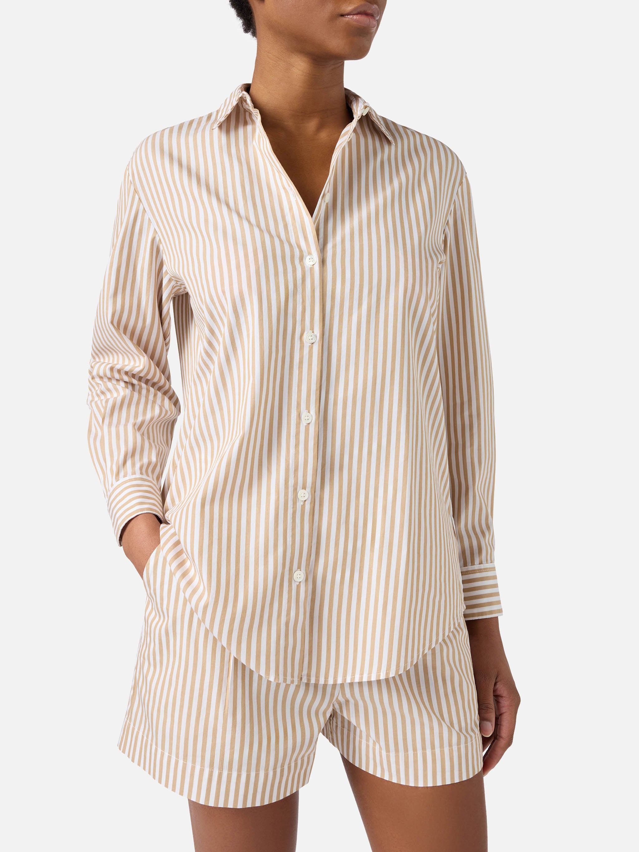 mc2-saint-barth-camicia-brigitte-donna-in-cotone-a-righe-beige image 1