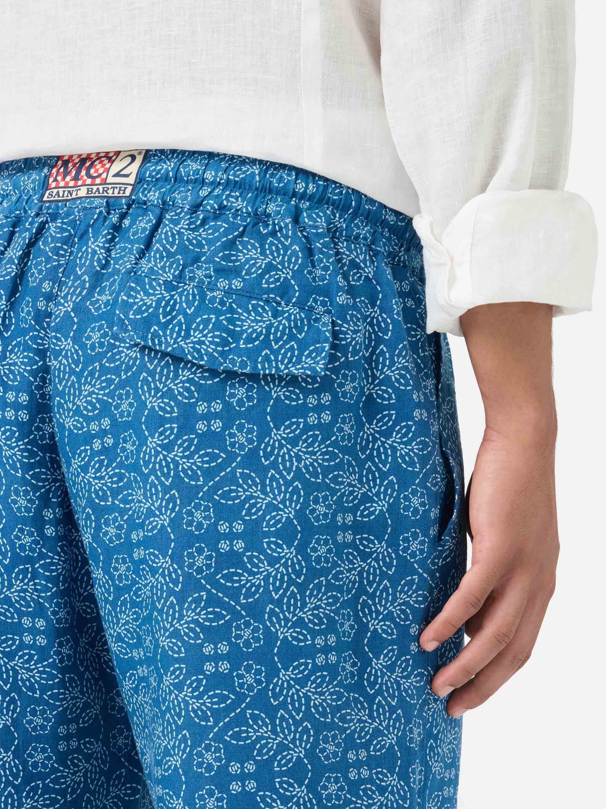 mc2-saint-barth-calais-pantalone-uomo-in-lino-fantasia-sashiko-blu image 2