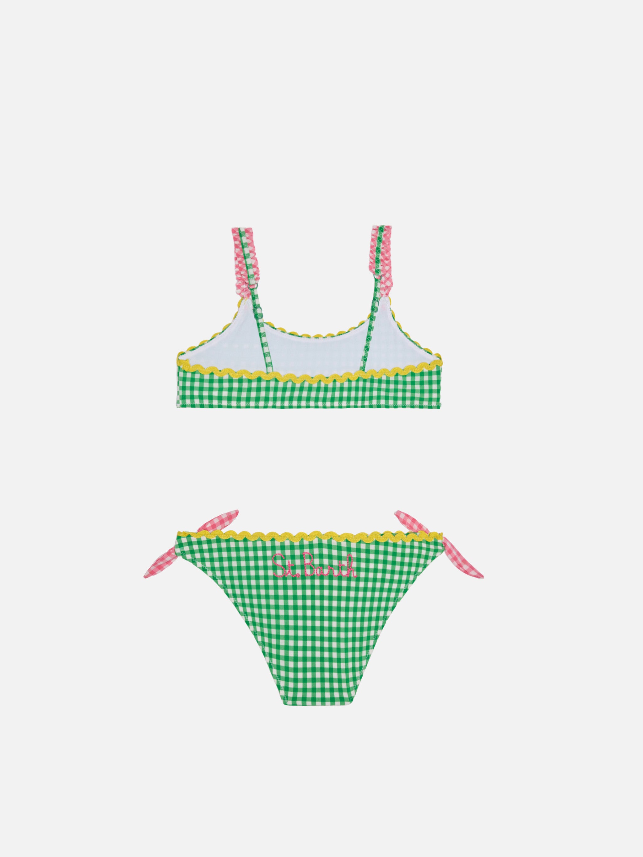 mc2-saint-barth-bikini-top-da-bambina-con-stampa-vichy-verde image 2