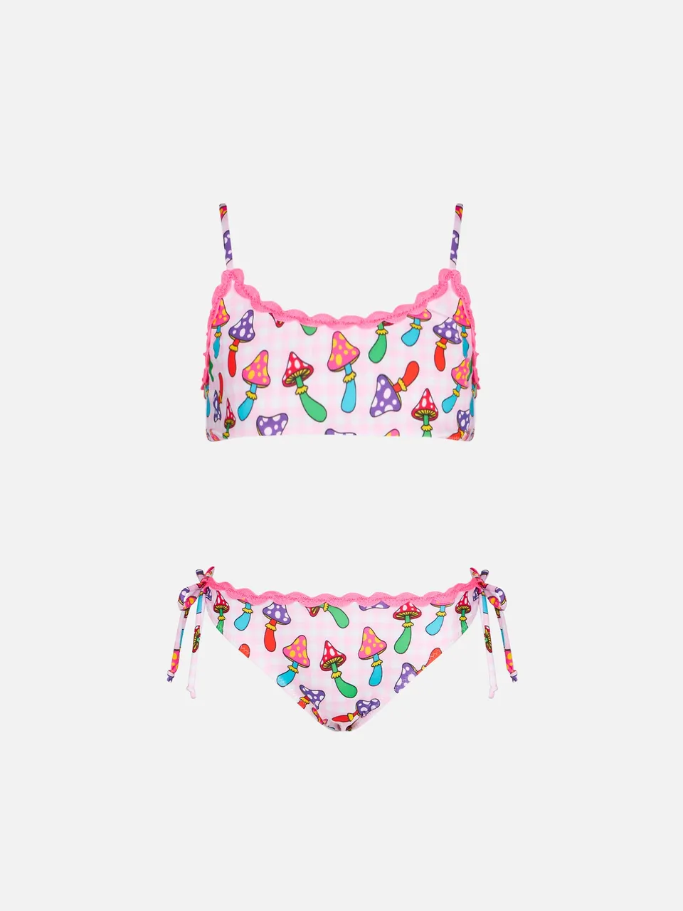 mc2-saint-barth-bikini-bambina-bralette-funghi-vichy-rosa image 1