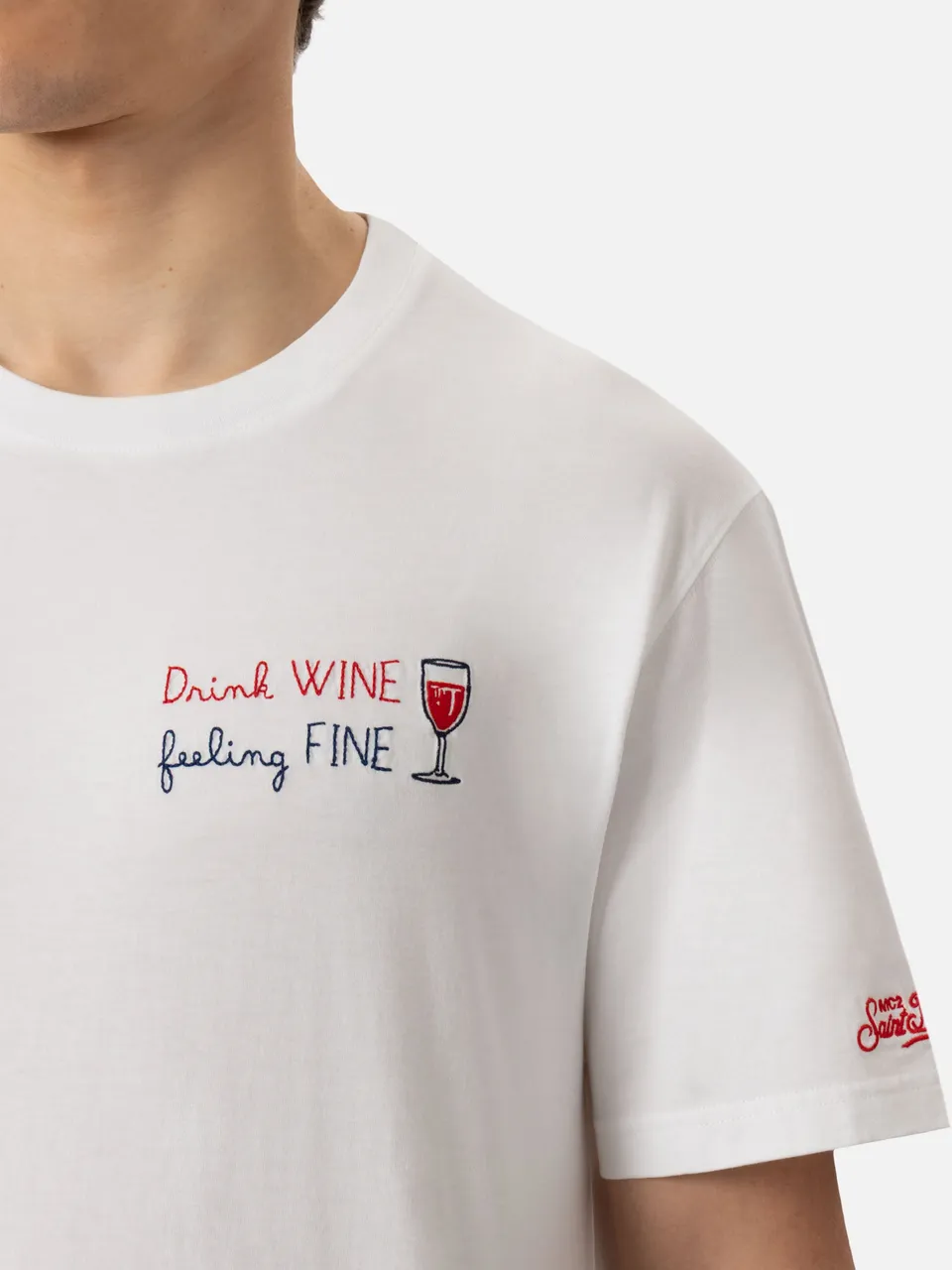 mc2-saint-barth-portofino-t-shirt-uomo-bianca-ricamo-drink-wine-feeling-fine image 1