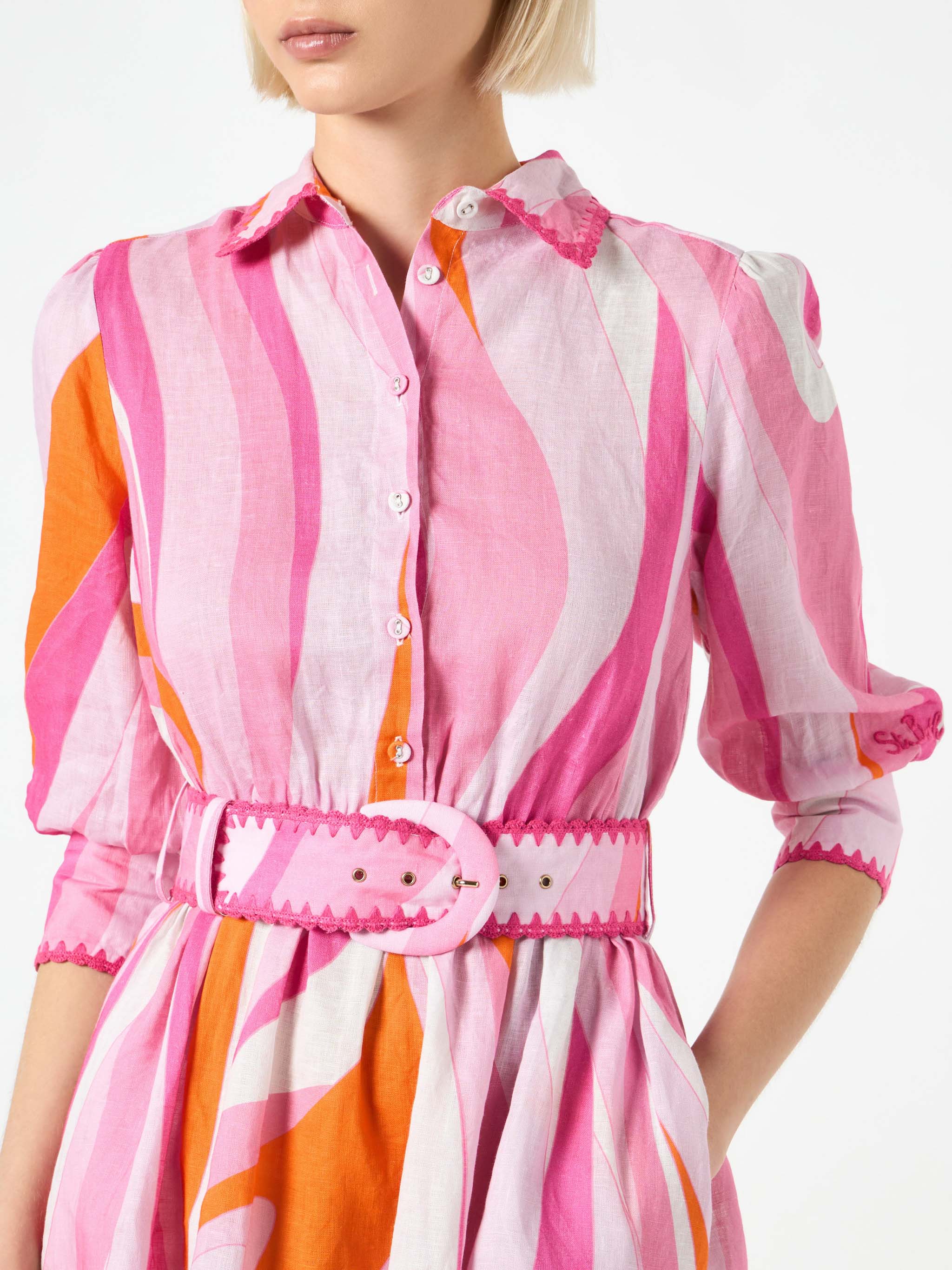 mc2-saint-barth-eloise-abito-corto-in-lino-stampa-shape-wave-rosa image 4