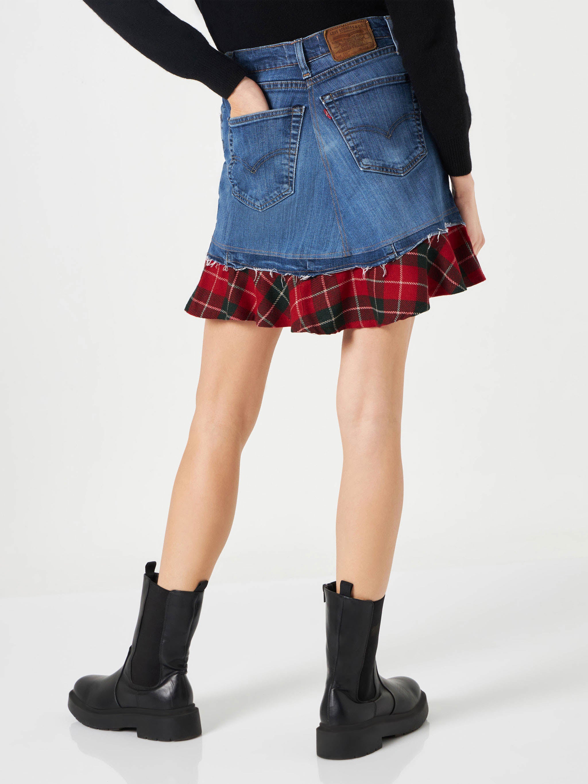 mc2-saint-barth-gonna-chelsy-donna-denim-blu-con-dettagli-tartan-rossi image 3