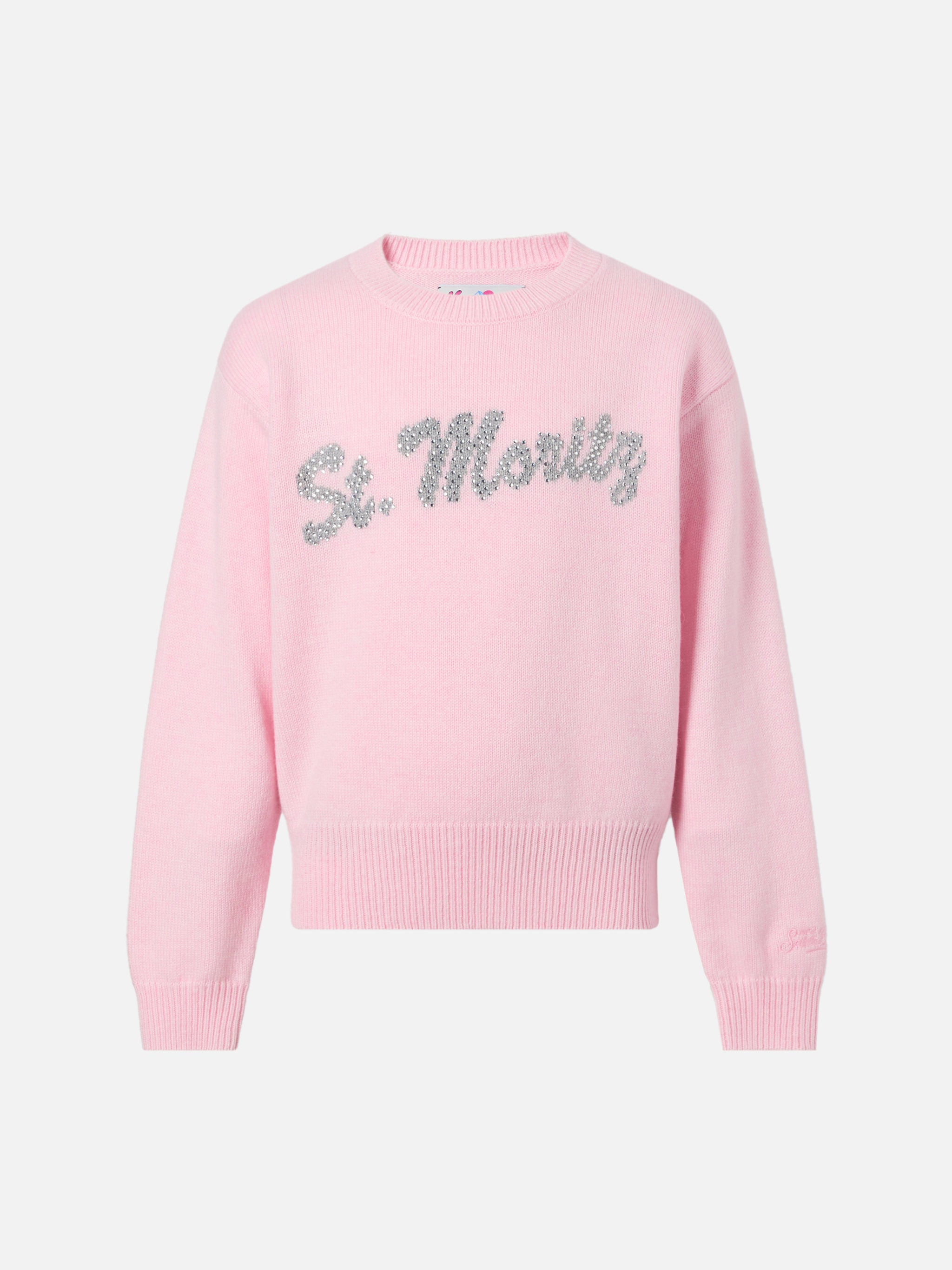 mc2-saint-barth-louise-jr-maglione-bambina-misto-cashmere-rosa-st-moritz-strass image 1