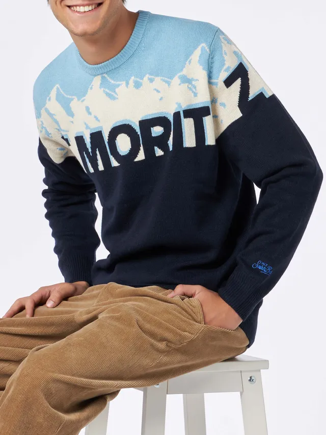 mc2-saint-barth-her00011-maglione-uomo-girocollo-blu-st-moritz-jacquard image 1