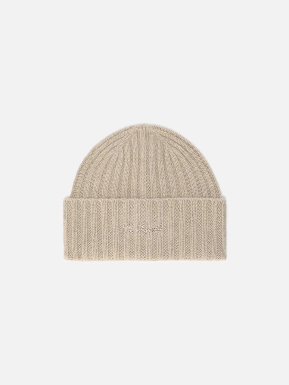 mc2-saint-barth-wengen-berretto-in-100-cashmere-kaki-con-ricamo image 1