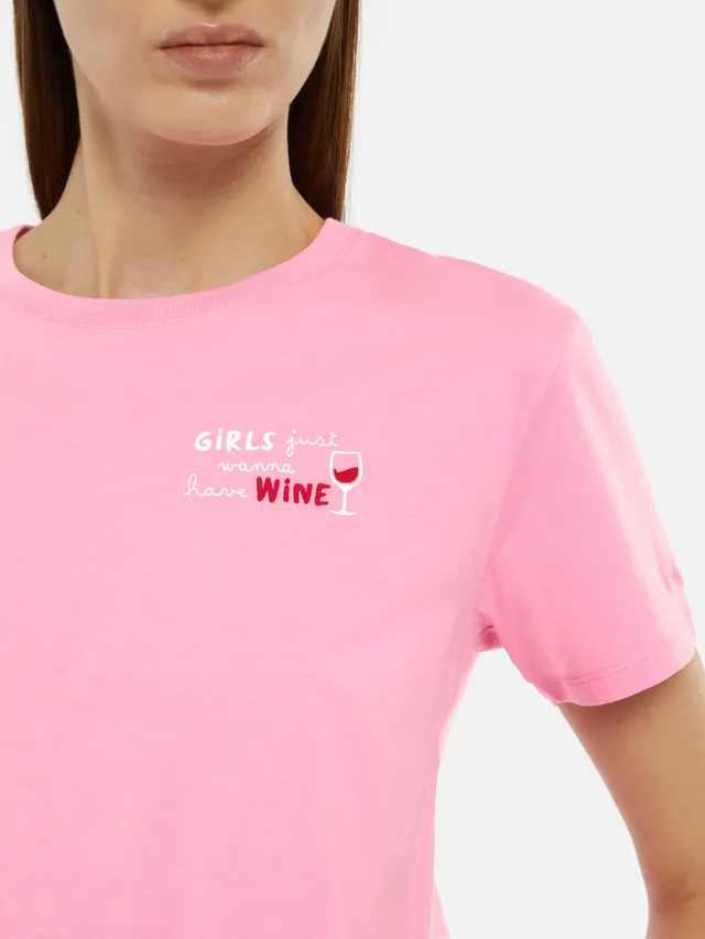 mc2-saint-barth-emilie-t-shirt-donna-cotone-rosa-girls-just-wanna-have-wine image 1