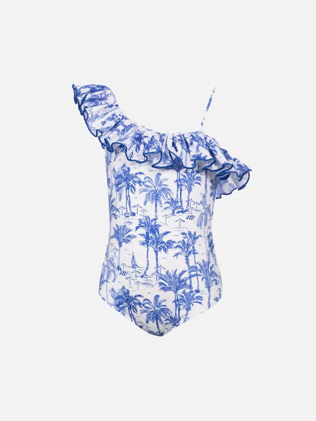 mc2-saint-barth-carin-costume-intero-bambina-monospalla-toile-de-jouy-bianco image 1
