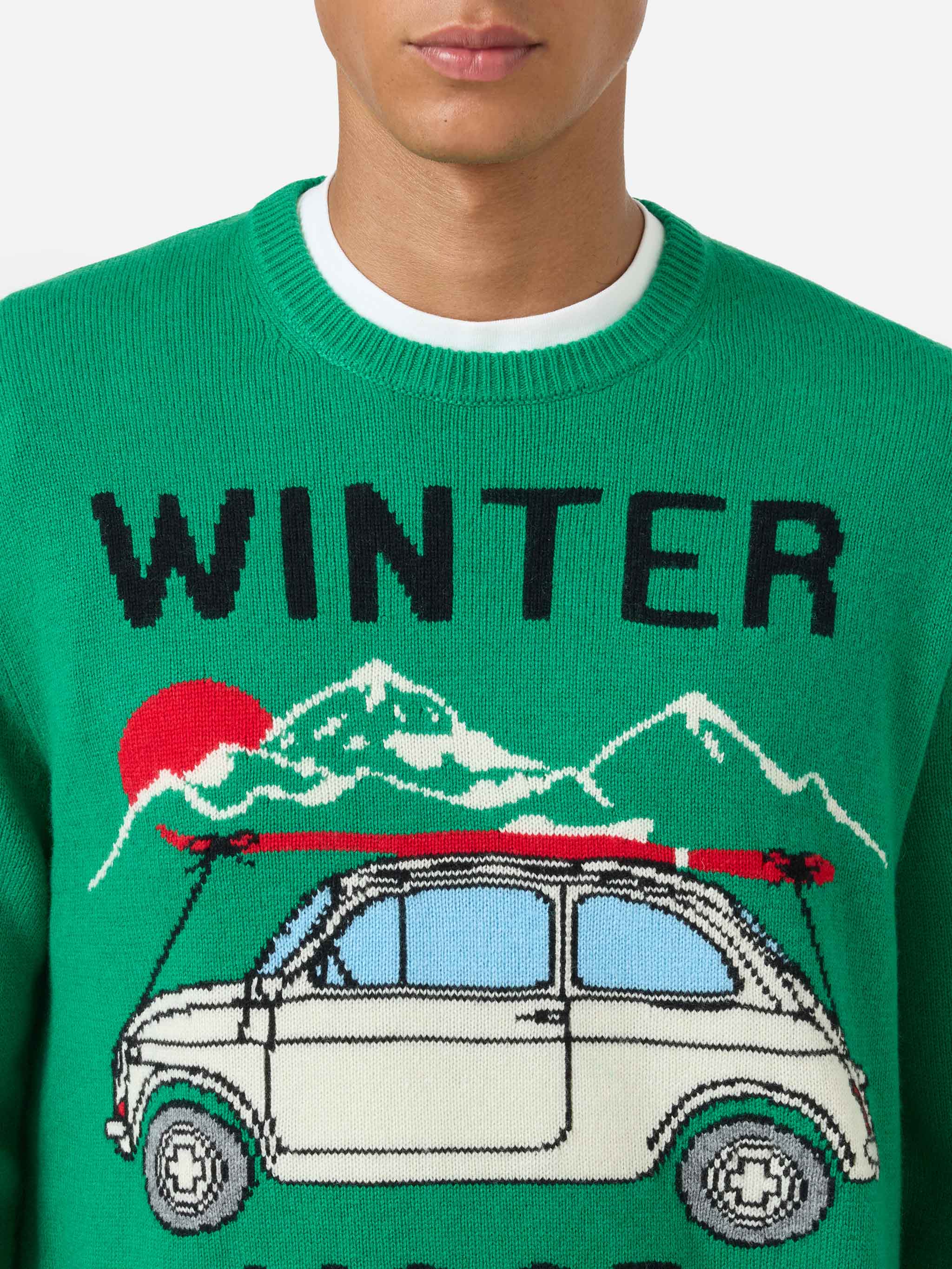 mc2-saint-barth-heron-maglione-uomo-verde-fiat-500-jacquard-special-edition image 2