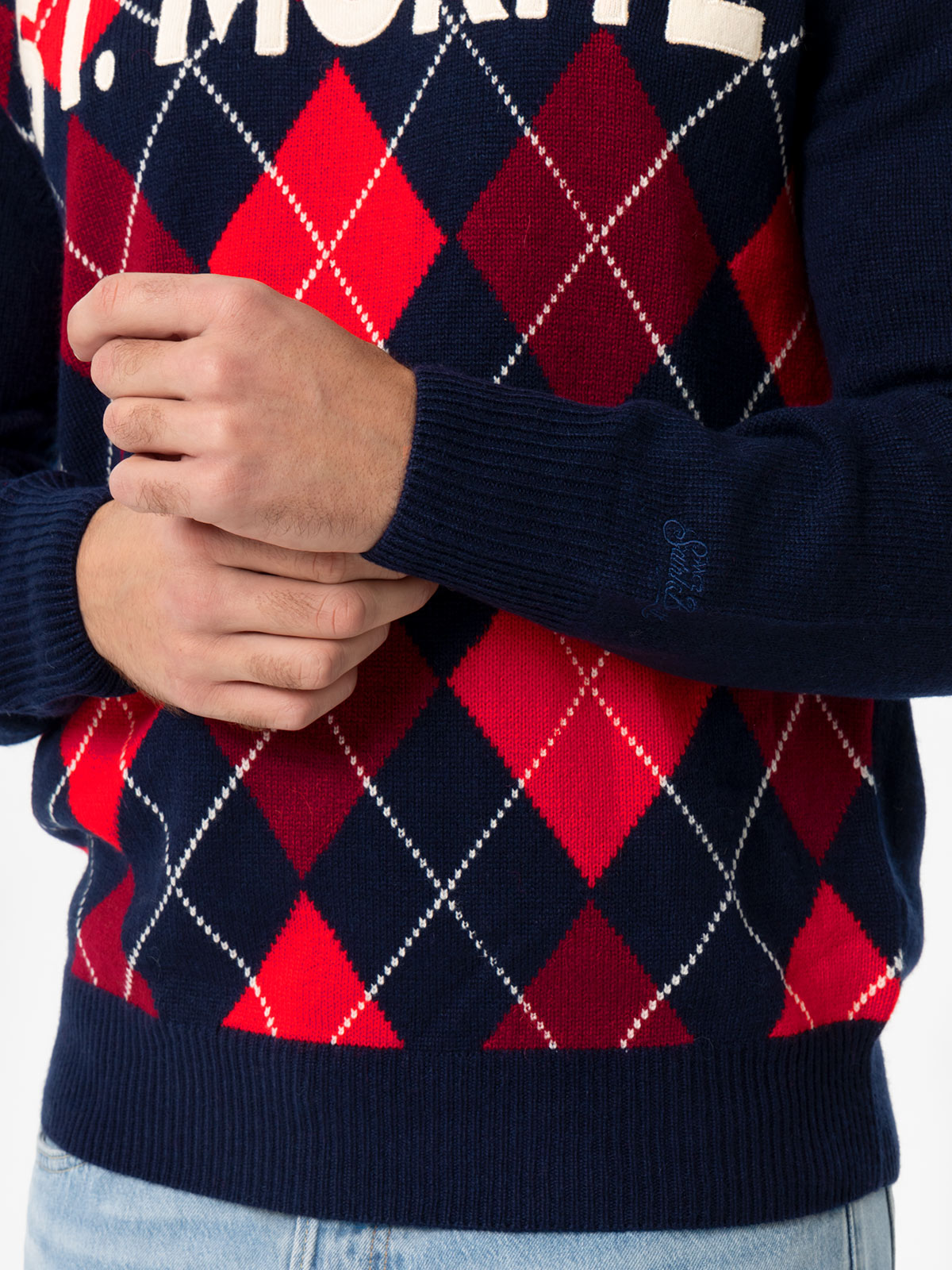 mc2-saint-barth-heron-maglione-girocollo-uomo-jacquard-argyle-st-moritz-blu image 2