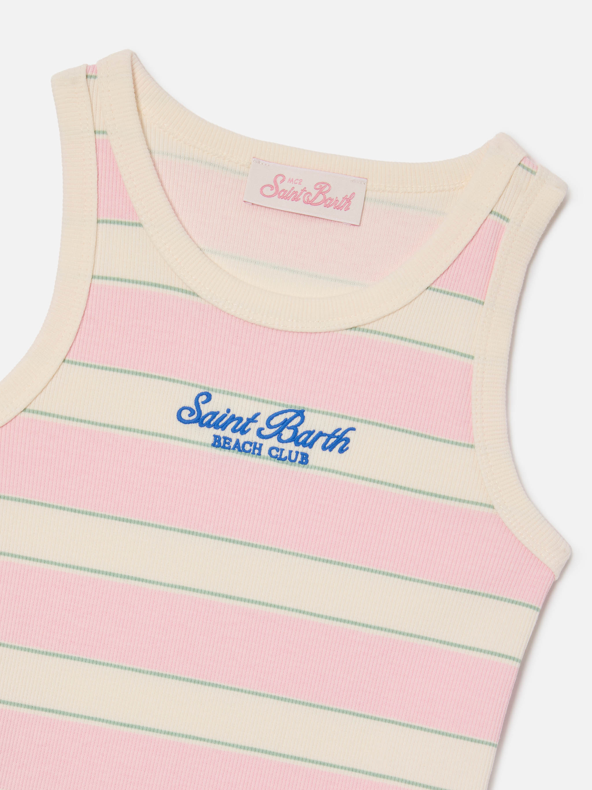 top-mc2-saint-barth-blue-jr-per-bambina-a-righe-rosa-bianche-e-verdi-con-logo-ri image 3