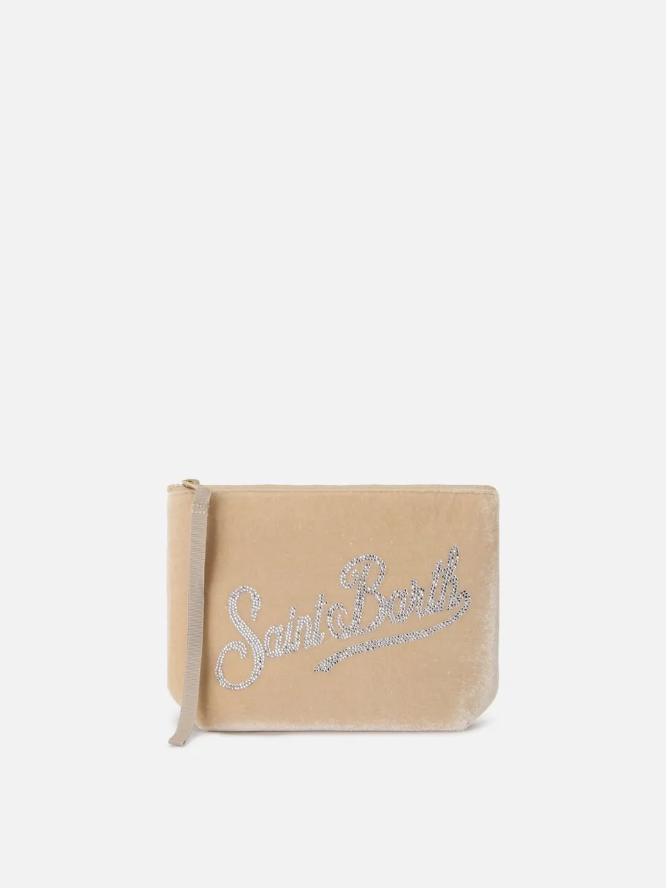 mc2-saint-barth-pochette-aline-scuba-effetto-velluto-beige-logo-strass image 1