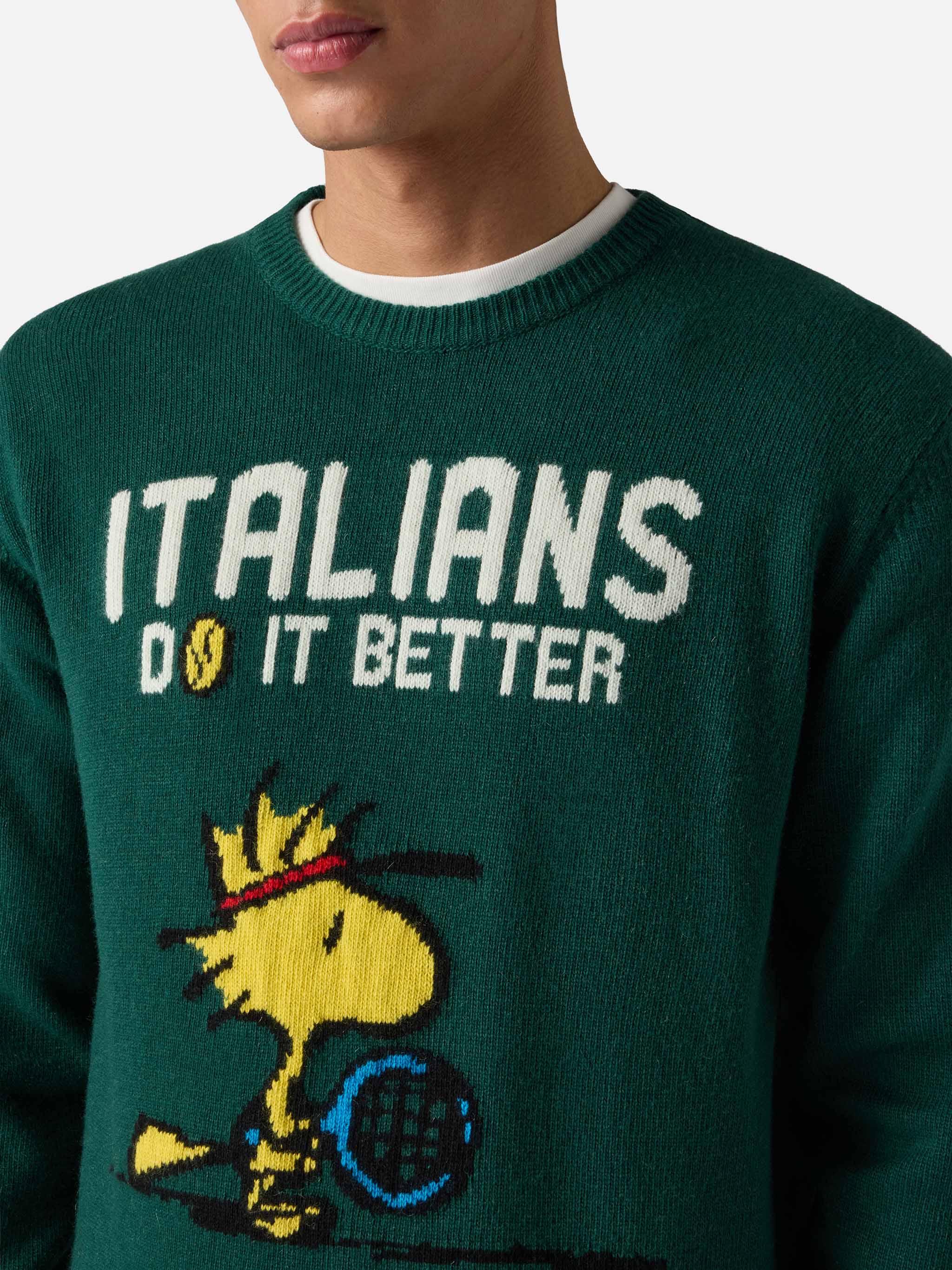 mc2-saint-barth-heron-maglione-girocollo-uomo-verde-jacquard-woodstock-peanuts-s image 2