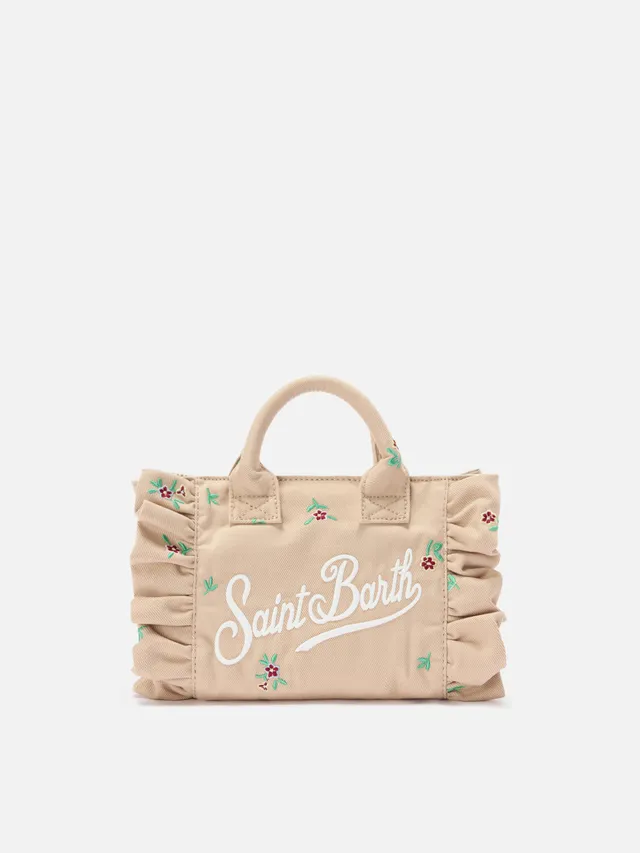 mc2-saint-barth-borsa-vanity-mini-volant-in-denim-beige-con-fiori-ricamati image 1