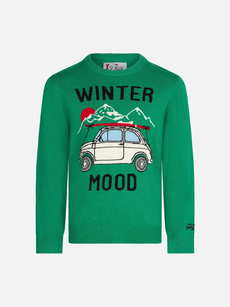 mc2-saint-barth-douher-maglione-boy-girocollo-verde-stampa-winter-mood image 1