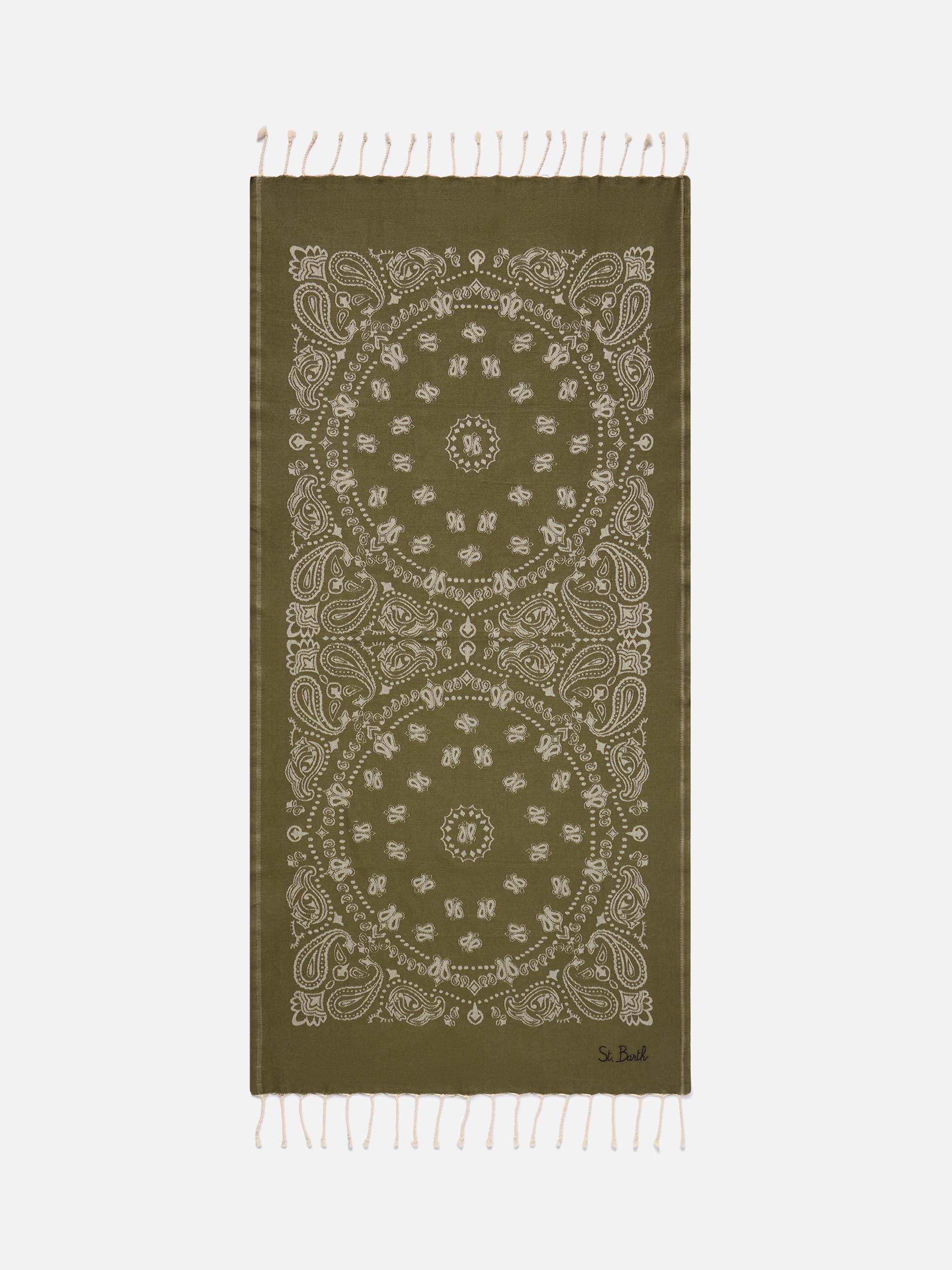 mc2-saint-barth-foutas-fout009-telo-mare-in-cotone-jacquard-bandana-verde-milita image 1
