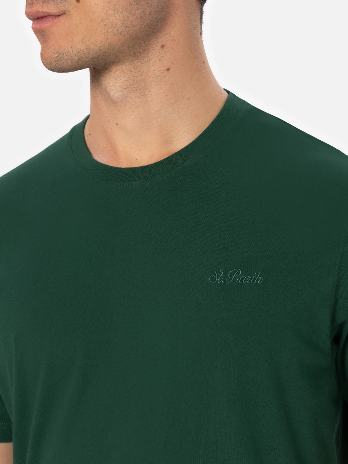 t-shirt-mc2-saint-barth-arnott-da-uomo-in-cotone-pesante-verde-british-tinta-uni image 2