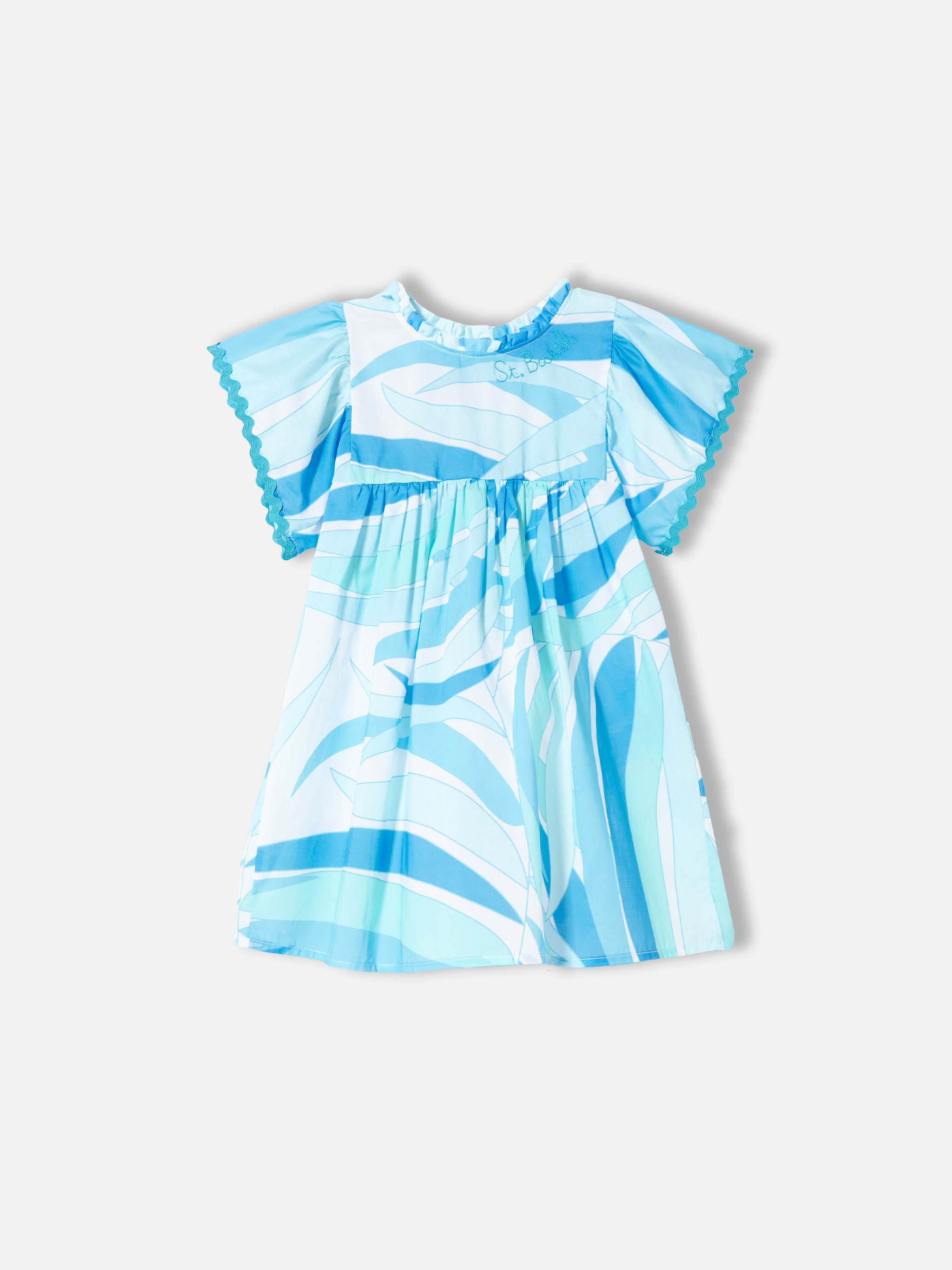mc2-saint-barth-abito-da-bambina-stampa-palme-azzurre-maniche-corte-cotone image 1