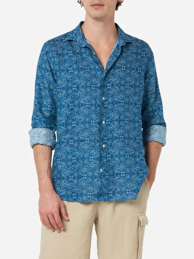 mc2-saint-barth-pamplona-camicia-uomo-in-lino-sashiko-blu image 1