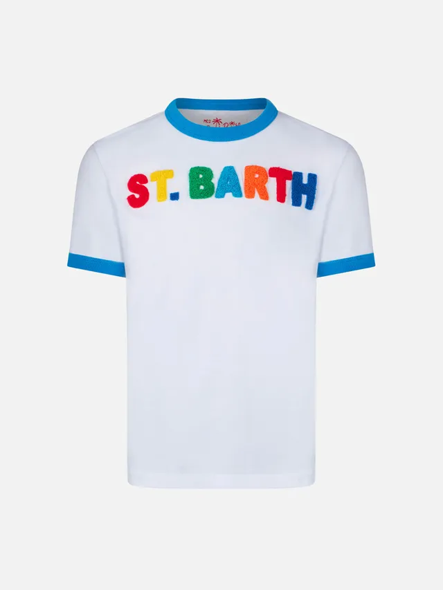 mc2-saint-barth-t-shirt-bambino-in-cotone-bianca-con-scritta-st-barth-multicolor image 1