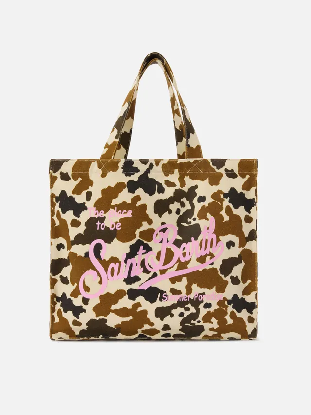 borsa-essential-mc2-saint-barth-in-canvas-con-stampa-muccata-e-logo-stampato image 1