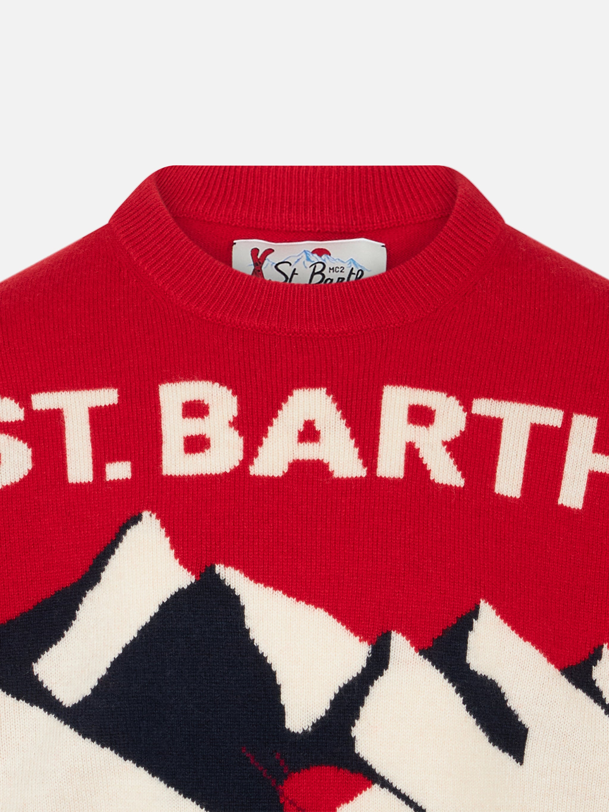 mc2-saint-barth-maglione-bambino-girocollo-rosso-jacquard-st-barth-ski-club image 2