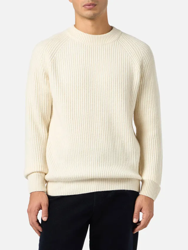 mc2-saint-barth-marine-maglione-bianco-a-coste-in-misto-cashmere image 1