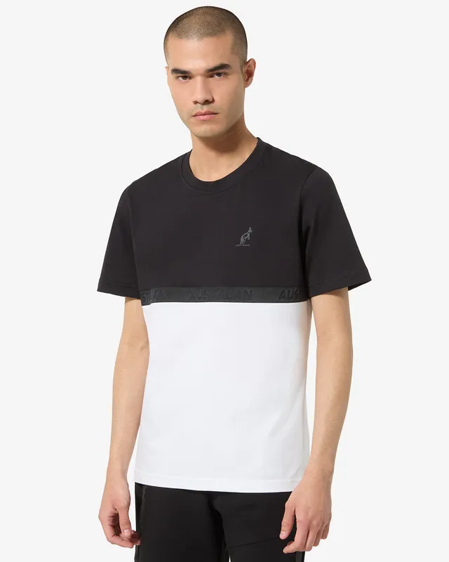 australian-color-block-t-shirt-maglietta-cotone-nera-logo-rifrangente image 1