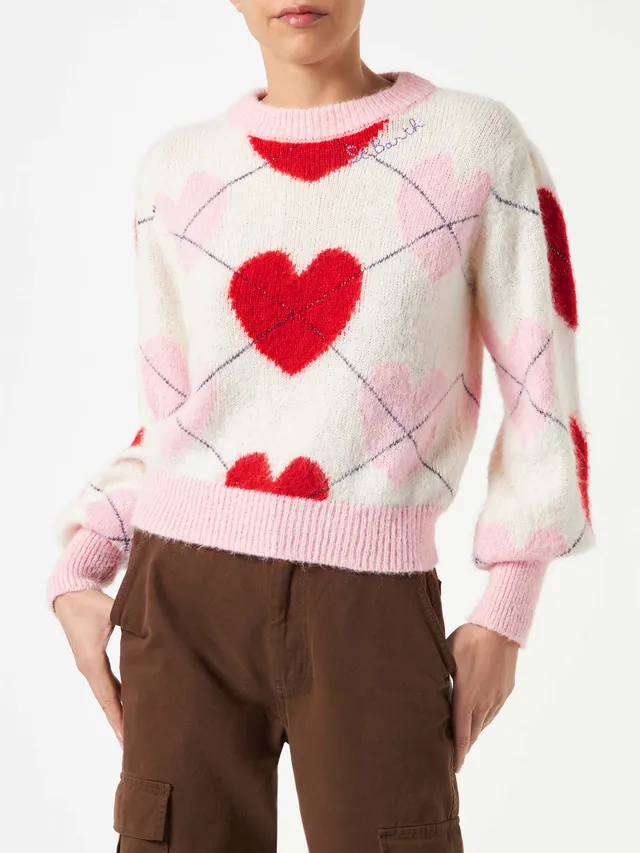 mc2-saint-barth-bloom-soft-maglione-donna-rosa-argyle-cuori-lurex image 1