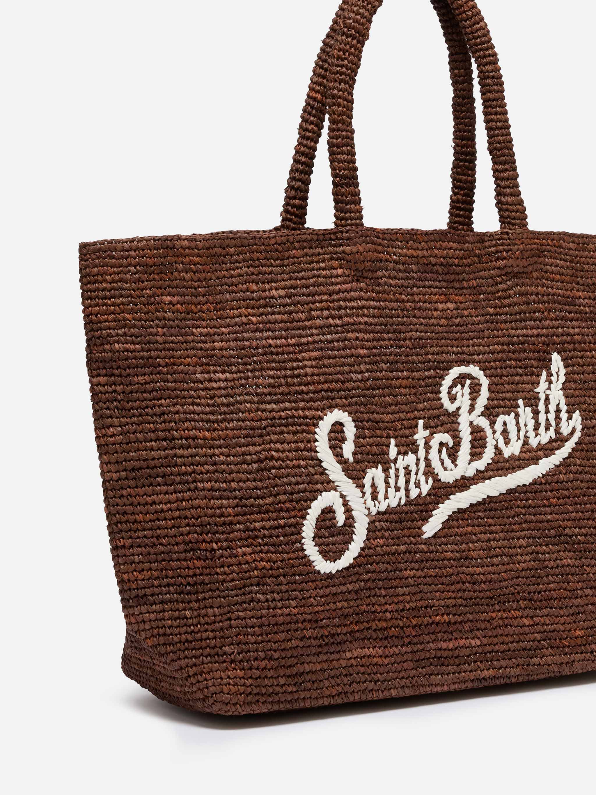 mc2-saint-barth-borsa-beach-in-raffia-marrone-con-logo-ricamato-a-contrasto-e-po image 3