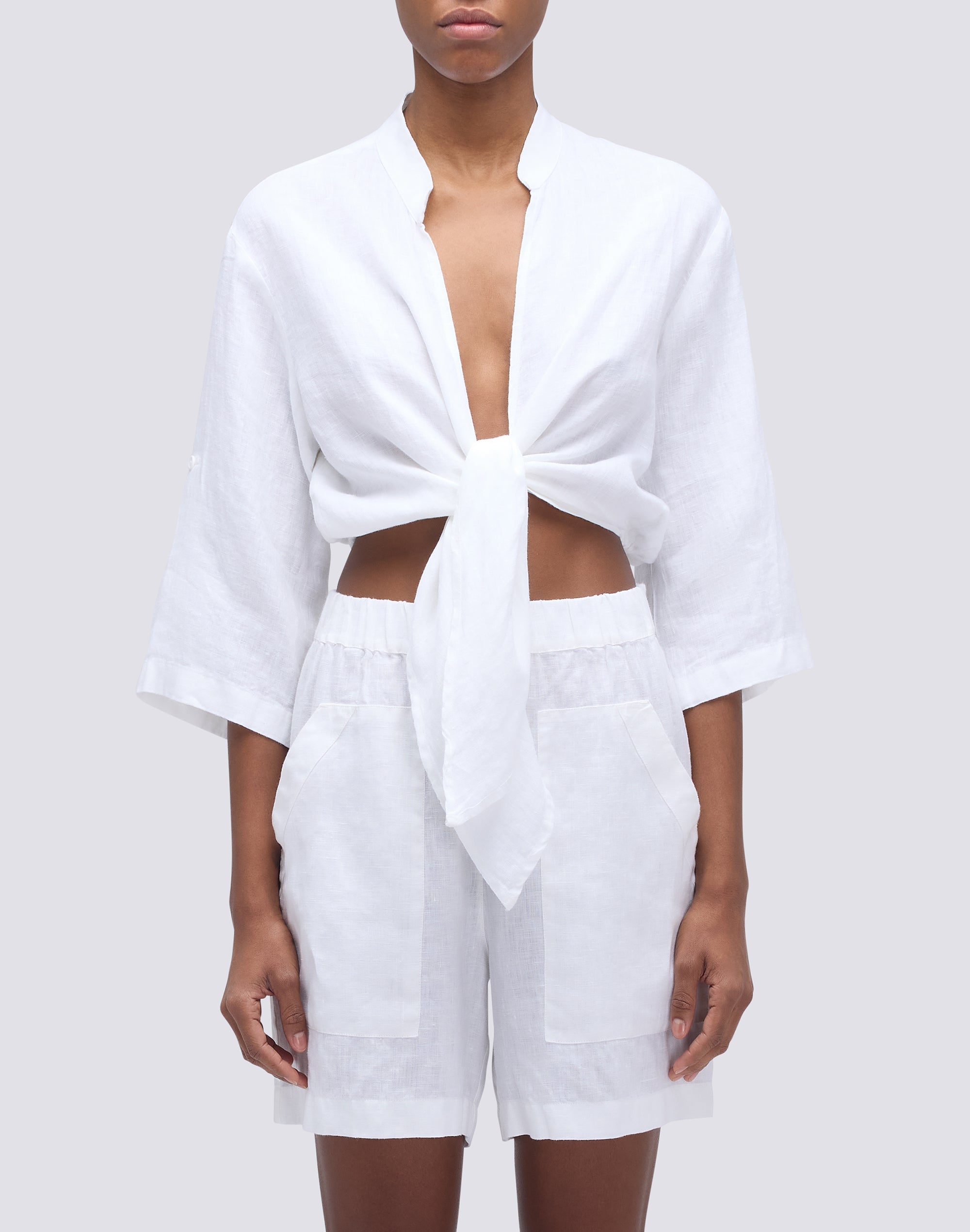 sundek-blusa-in-lino-cropped-con-nodo-donna image 1
