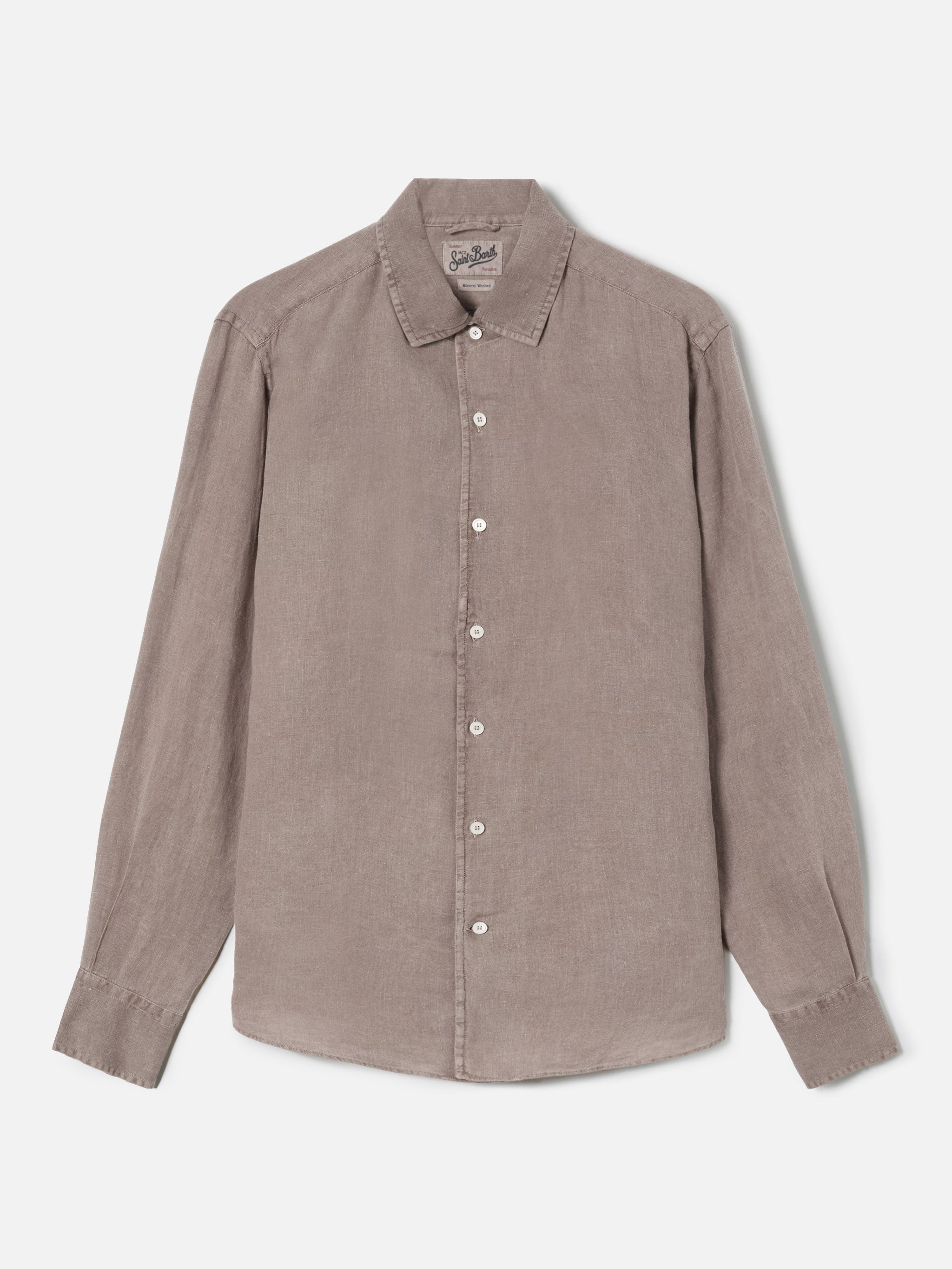 mc2-saint-barth-raphael-camicia-uomo-in-puro-lino-marrone-tintura-minerale image 5