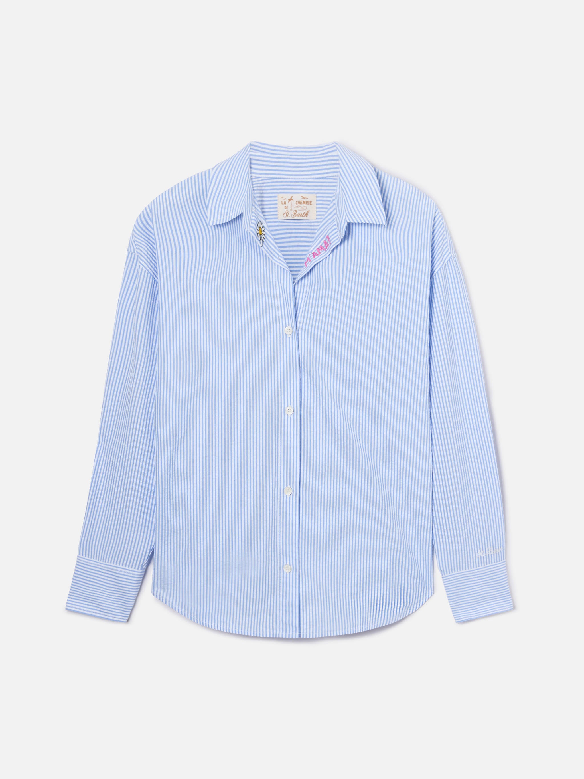 mc2-saint-barth-cristal-camicia-donna-seersucker-righe-azzurre-con-ricami image 5