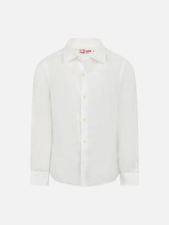 mc2-saint-barth-agnes-camicia-lino-bambino-bianca-maniche-lunghe image 1