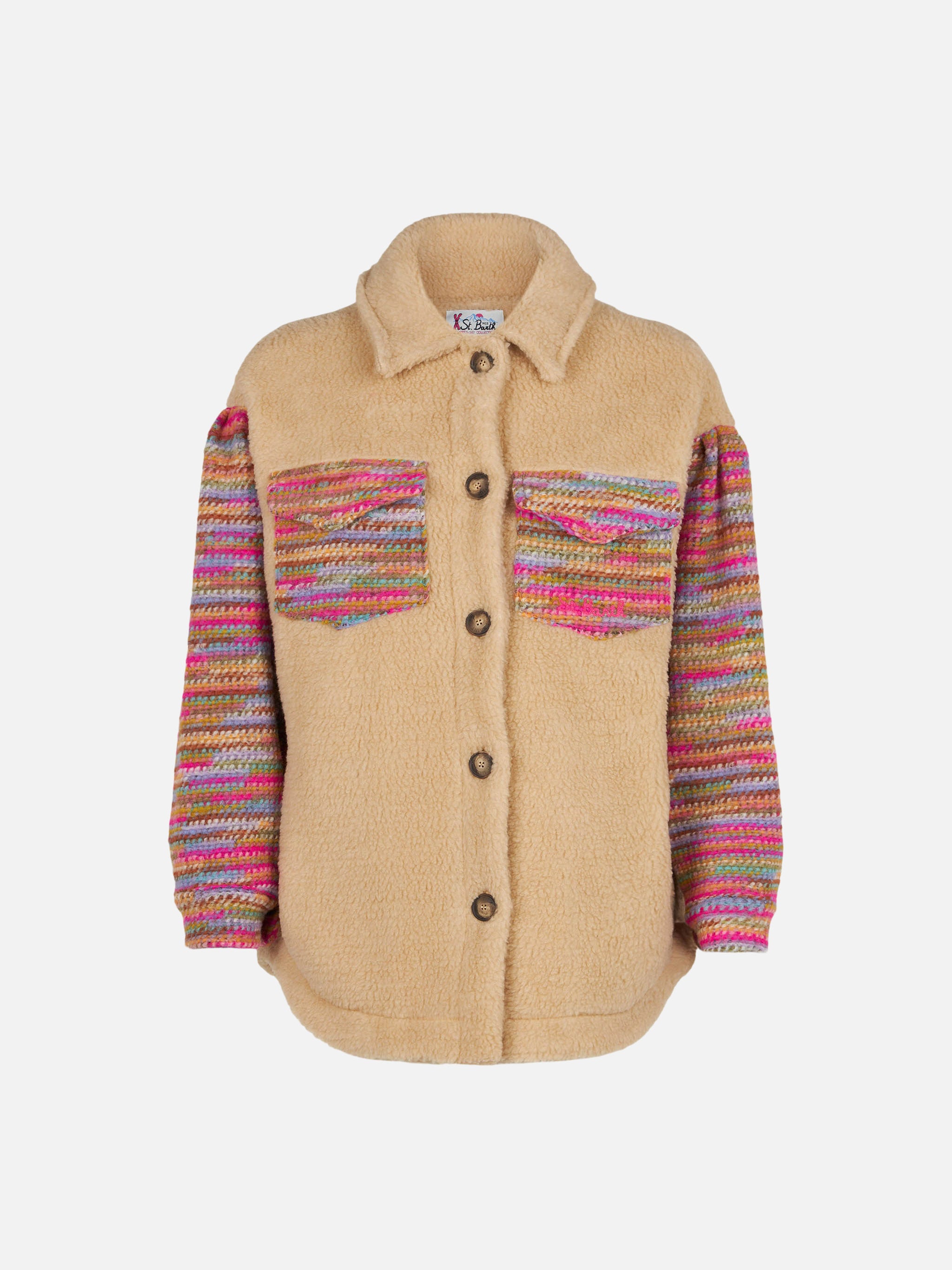 mc2-saint-barth-elys-jr-giacca-bambina-beige-sherpa-con-maniche-crochet image 1