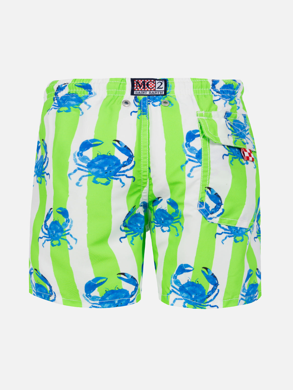 mc2-saint-barth-jean-costume-boxer-bambino-righe-bianche-verdi-con-granchi image 2