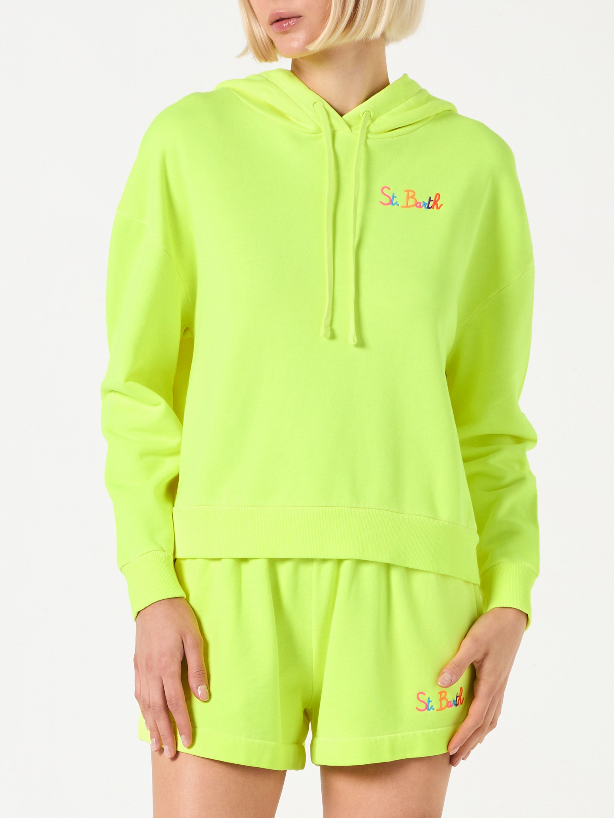 mc2-saint-barth-felpa-con-cappuccio-giallo-fluo-ricamo-st-barth image 2